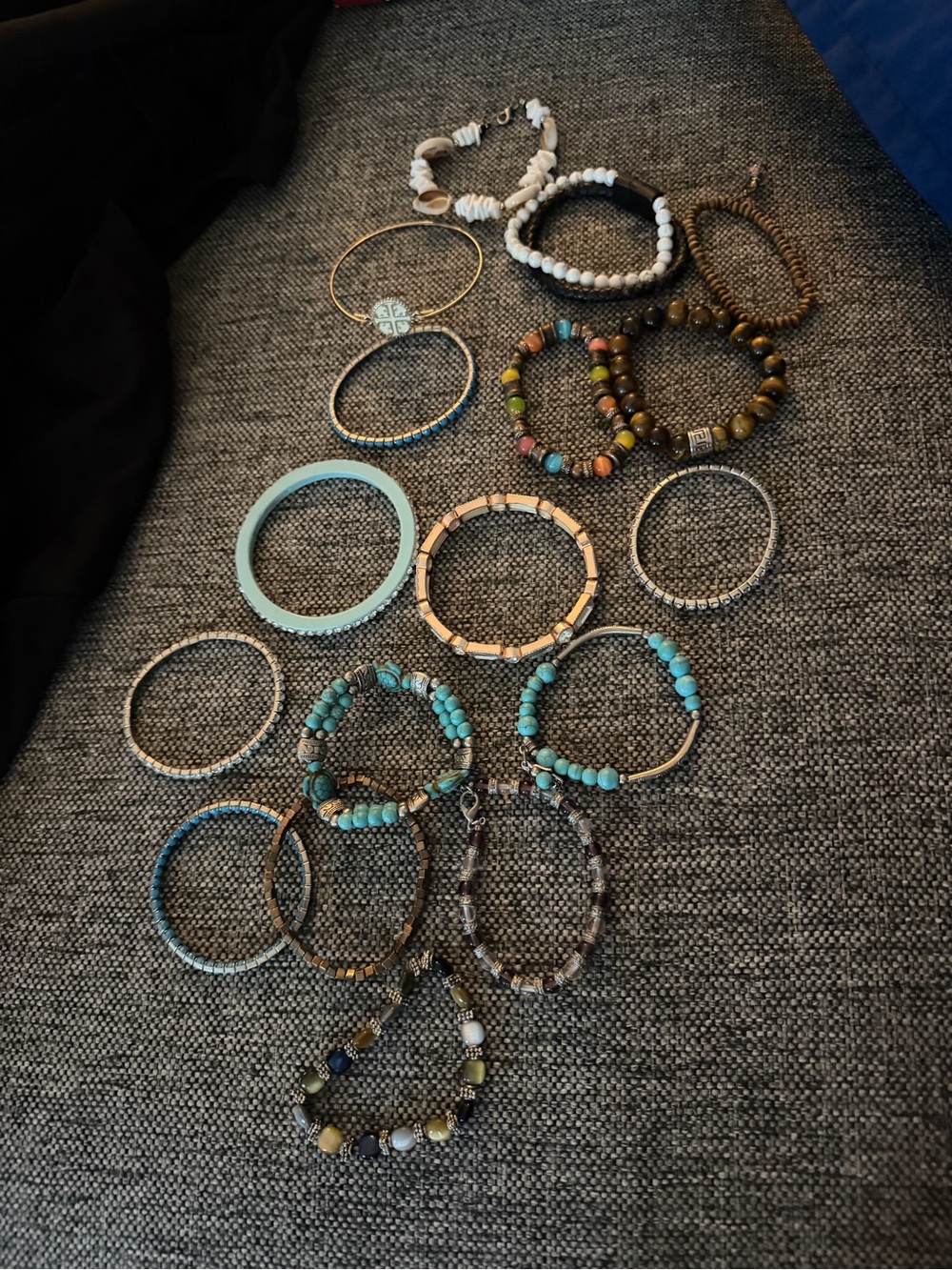 Mixed Bead and Bangle Bracelet Set - Turquoise, Brown, White